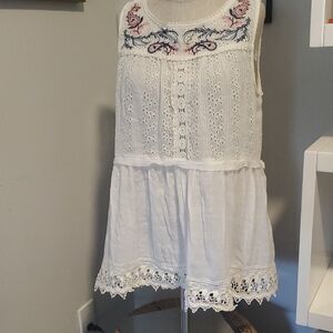 Knox Rose Eyelet White Sleeveless Women's Bohemian Beachy Top Size I